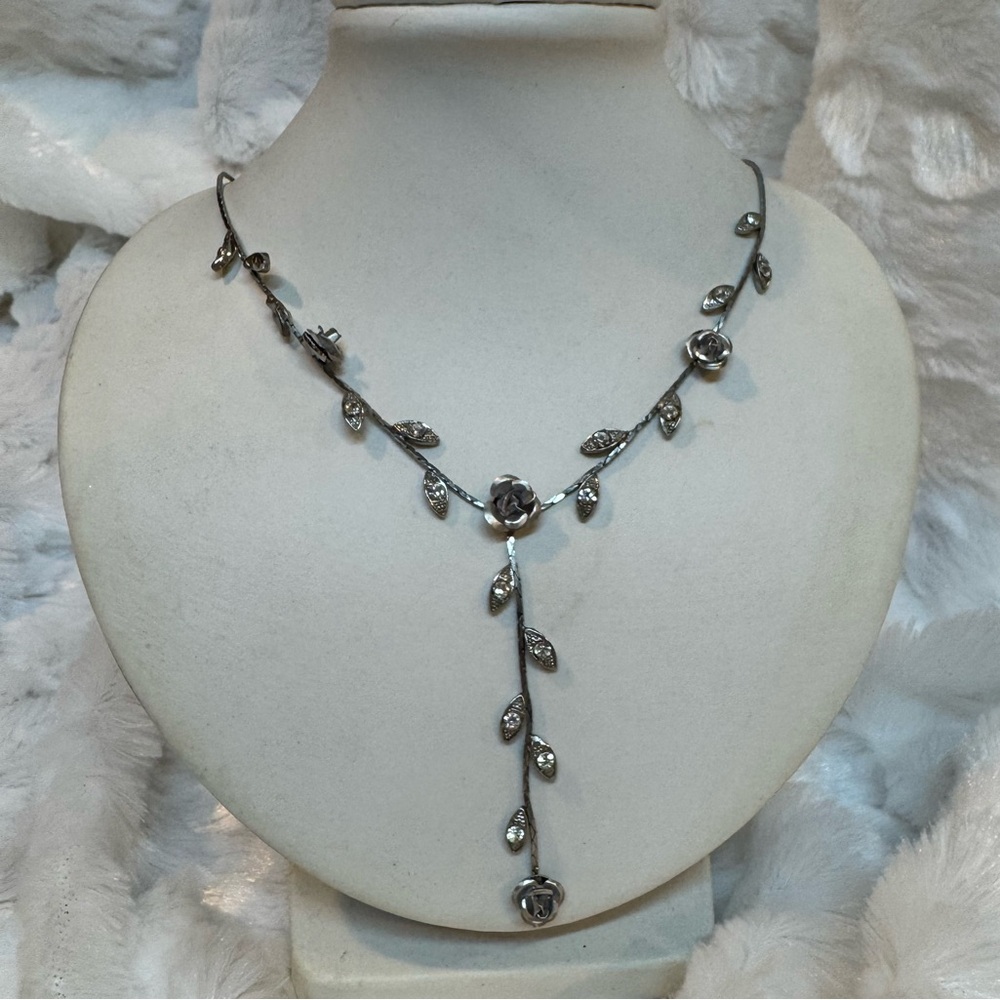 Silver Floral Drop Necklace